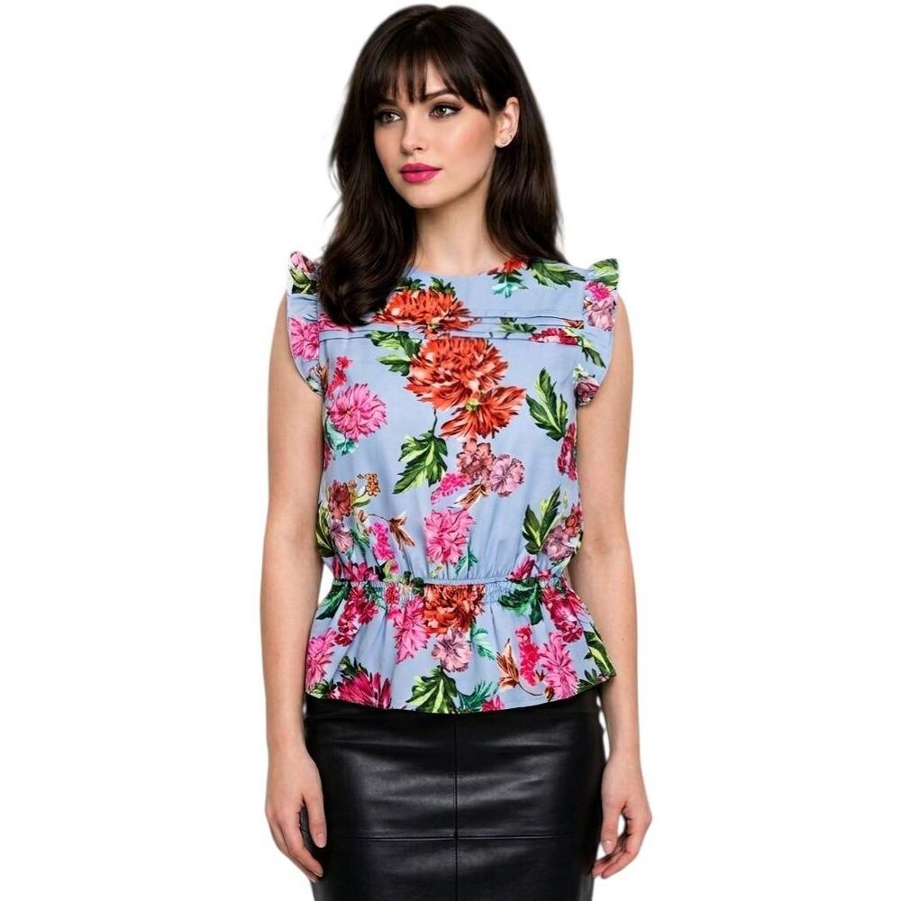 🍑NWT Ella Moon Blue Floral Peplum Sleeveless Top Small